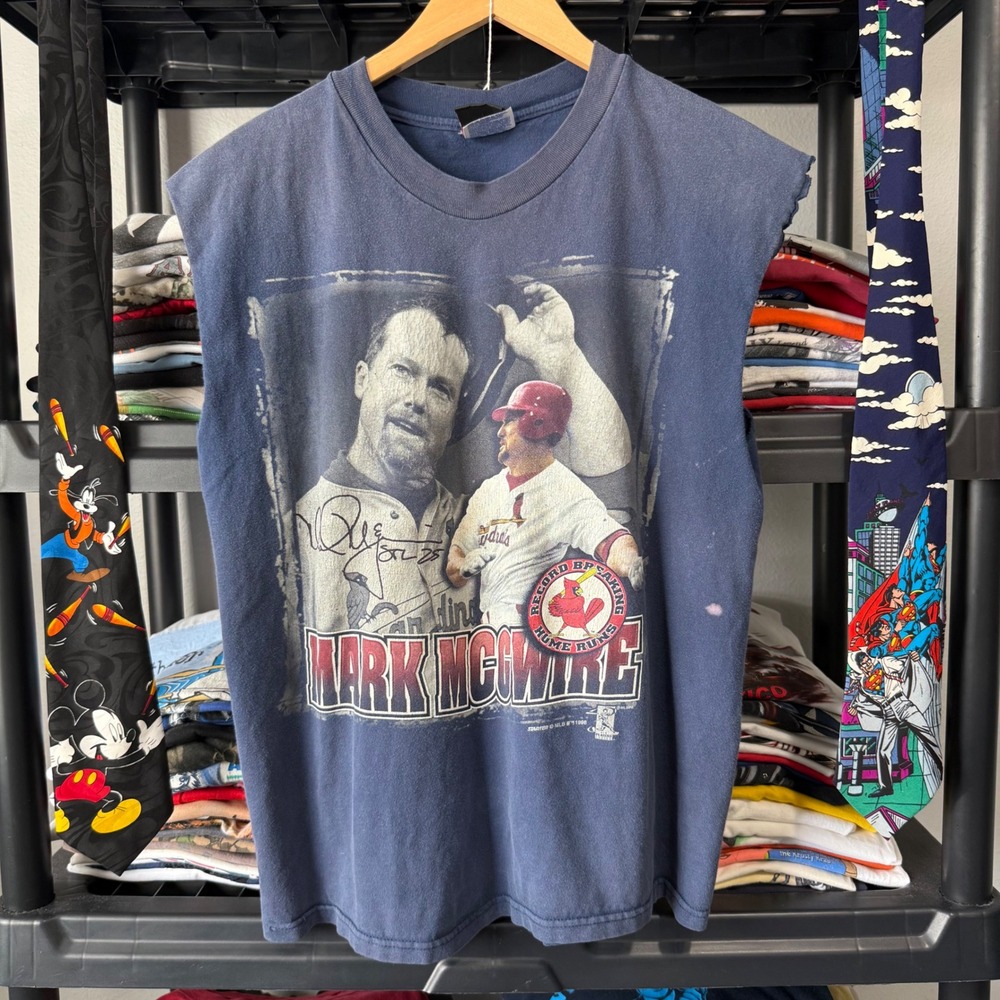 90s Blue Mark Mcgwire St Louis Cardinals Muscle Tee Large Light Marks Cut Sleeve
